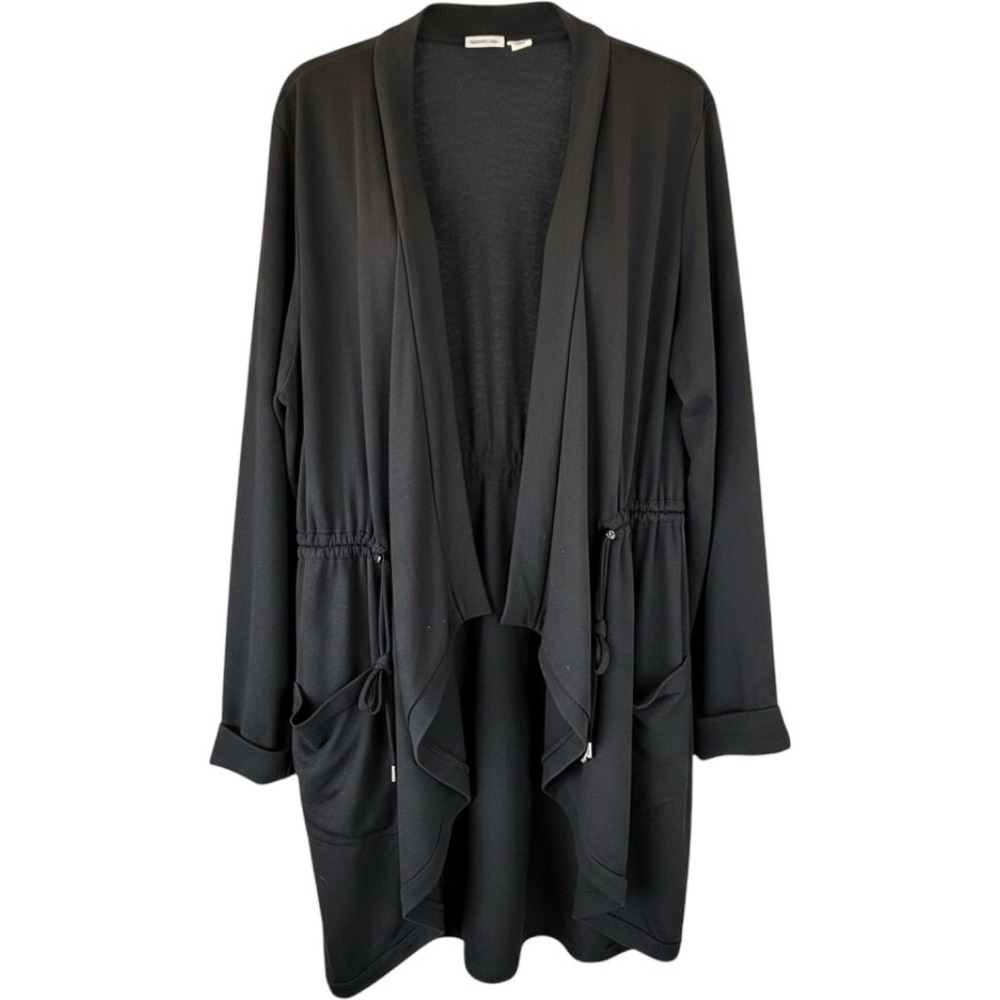 Cato Woman Black Open Front‎ Cardigan 22/24, Drawstring Adjustable Waist Duster